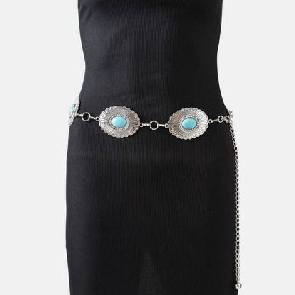 Oval Turquoise Stone Western Style Concho Chain Belt