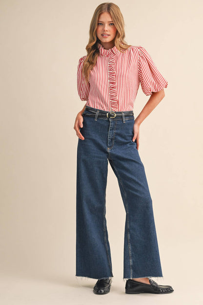 Striped Ruffle Button Down Top