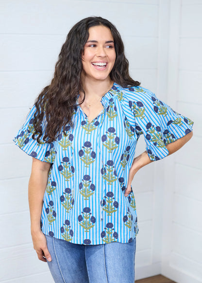 Layerz Clothing - The Blue Stripe Bell Top