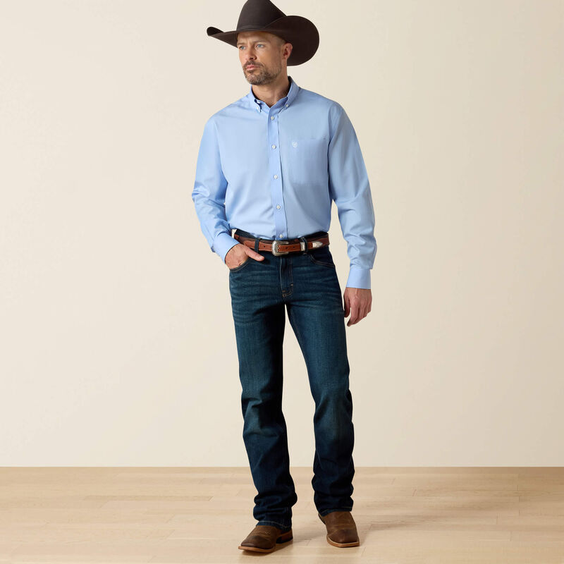 Ariat Blue Wrinkle Free Solid Classic Fit Shirt