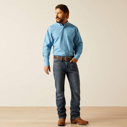 Ariat Blue Wrinkle Free Solid Classic Fit Shirt