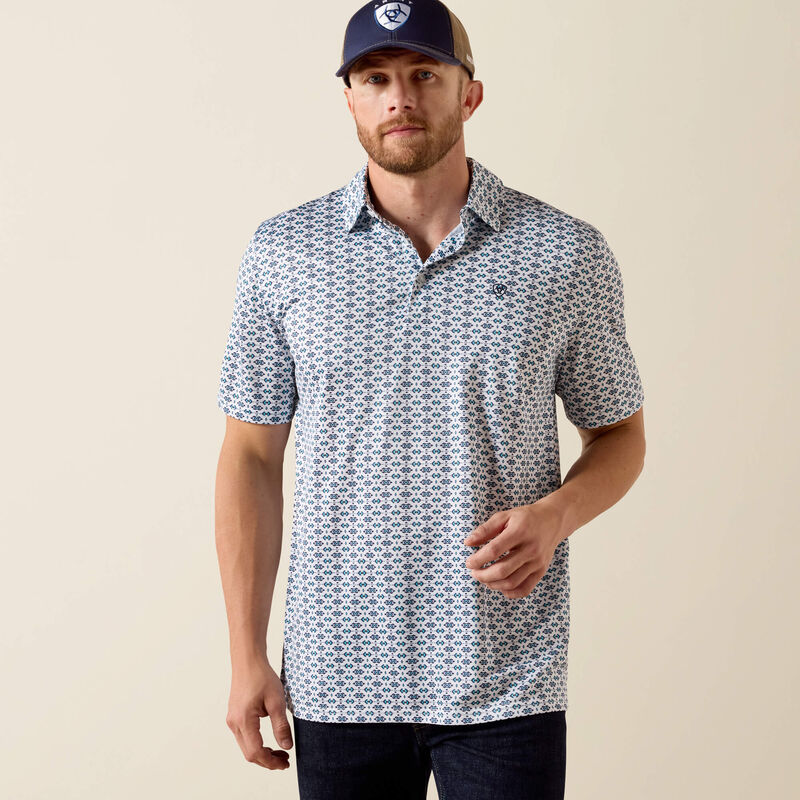 Ariat White Southwest Print All Over Print Classic Fit Polo