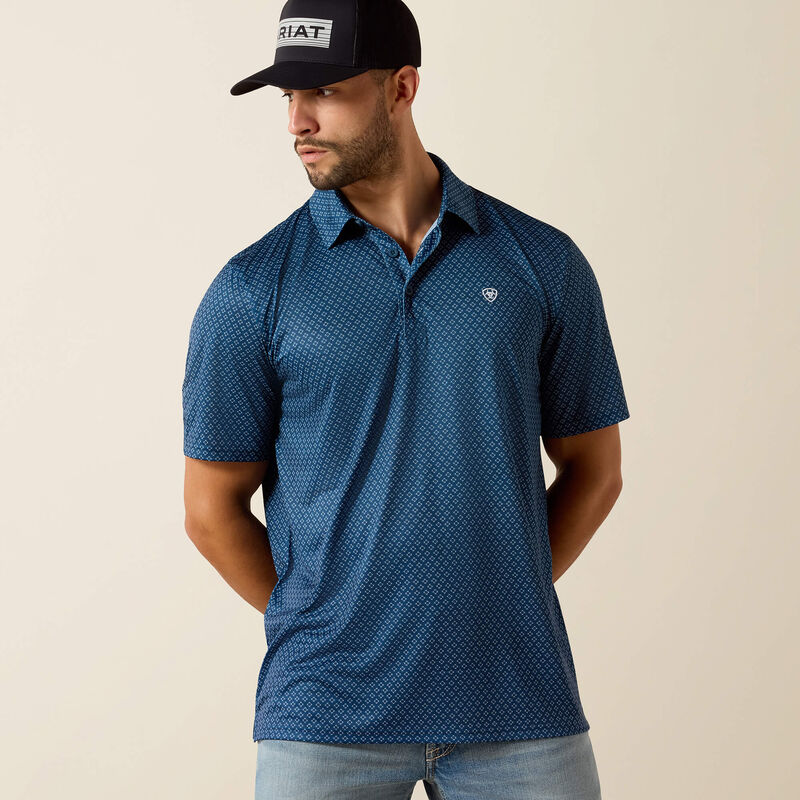 Ariat Dark Denim Medallion Print All Over Print Classic Fit Polo