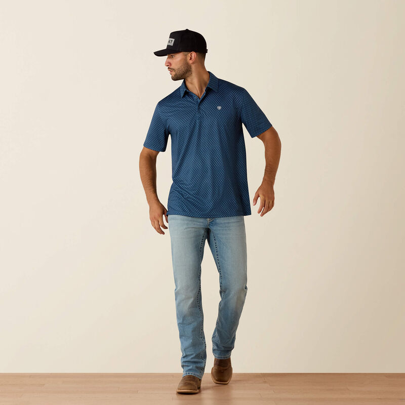 Ariat Dark Denim Medallion Print All Over Print Classic Fit Polo