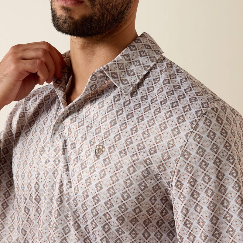 Ariat Taupe Grey Southwest Geo Print All Over Print Polo