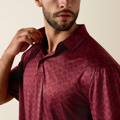 Ariat Scarlet Heather Southwest Stripe All Over Print Heathered Classic Fit Polo
