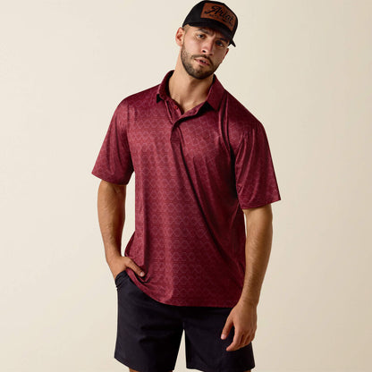Ariat Scarlet Heather Southwest Stripe All Over Print Heathered Classic Fit Polo