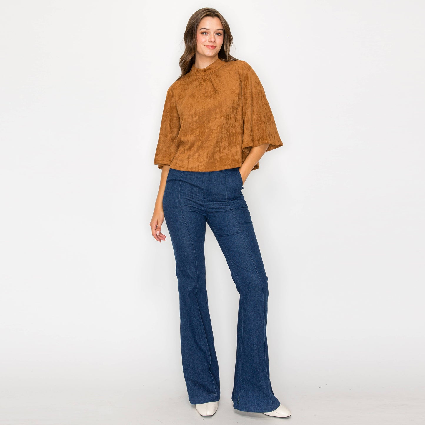 Bell Sleeve Camel Suede Top