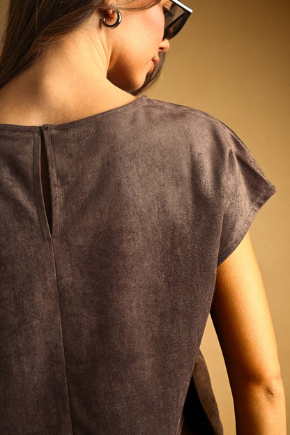 BROWN SUEDE CROP TOP