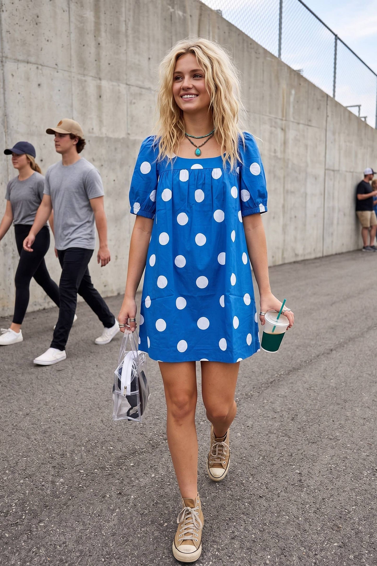 Gameday Polka Dot Puff Sleeve Dress