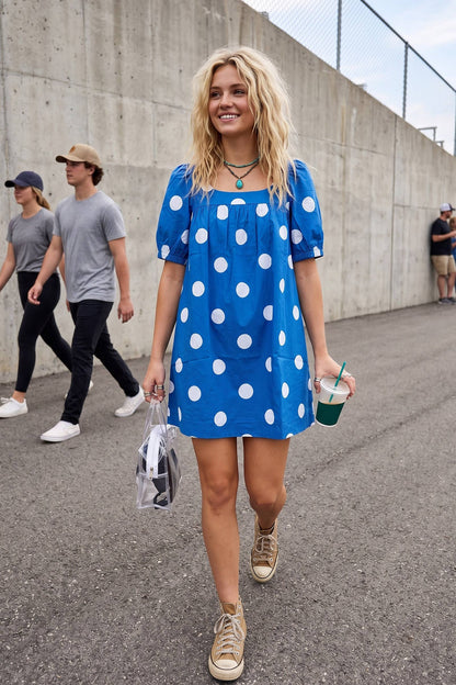 Gameday Polka Dot Puff Sleeve Dress