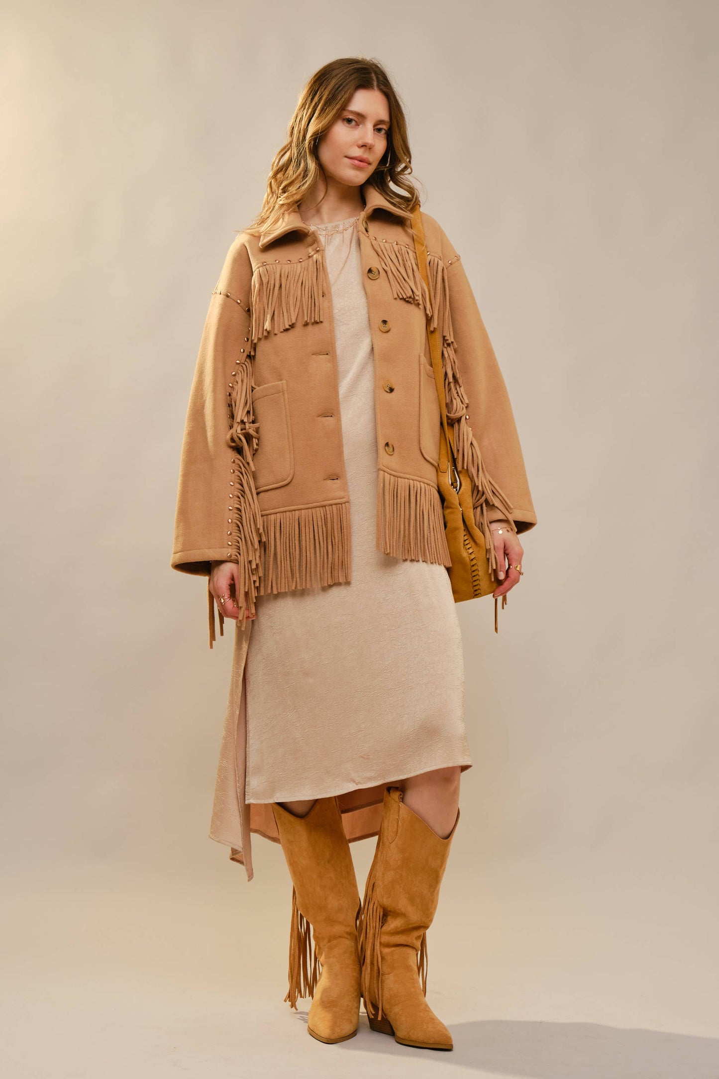 Brushed Fringe Stud Jacket