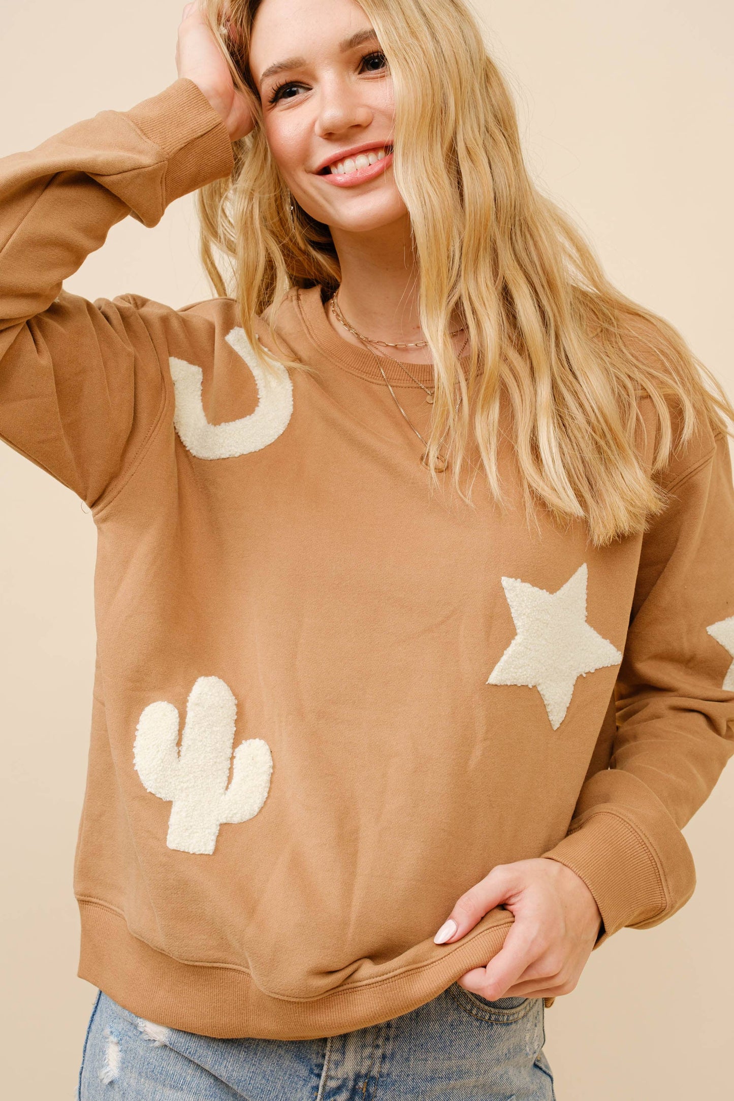 Western Textured Patchwork Sweatshirt