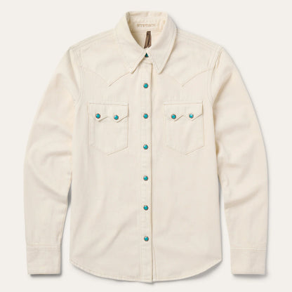 Stetson Turquoise Snap Western Cream Denim Shirt