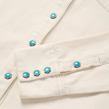 Stetson Turquoise Snap Western Cream Denim Shirt