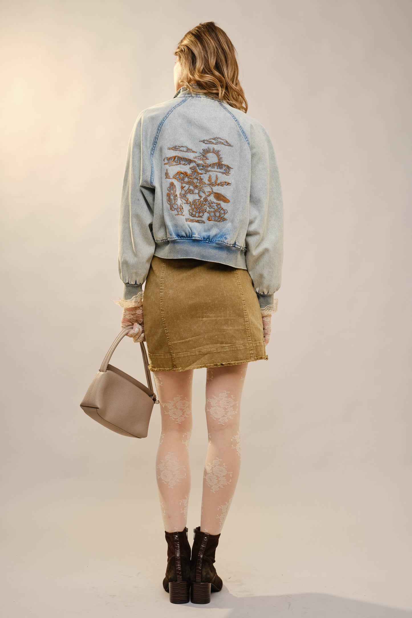 Western Embroidered Denim Bomber Jacket
