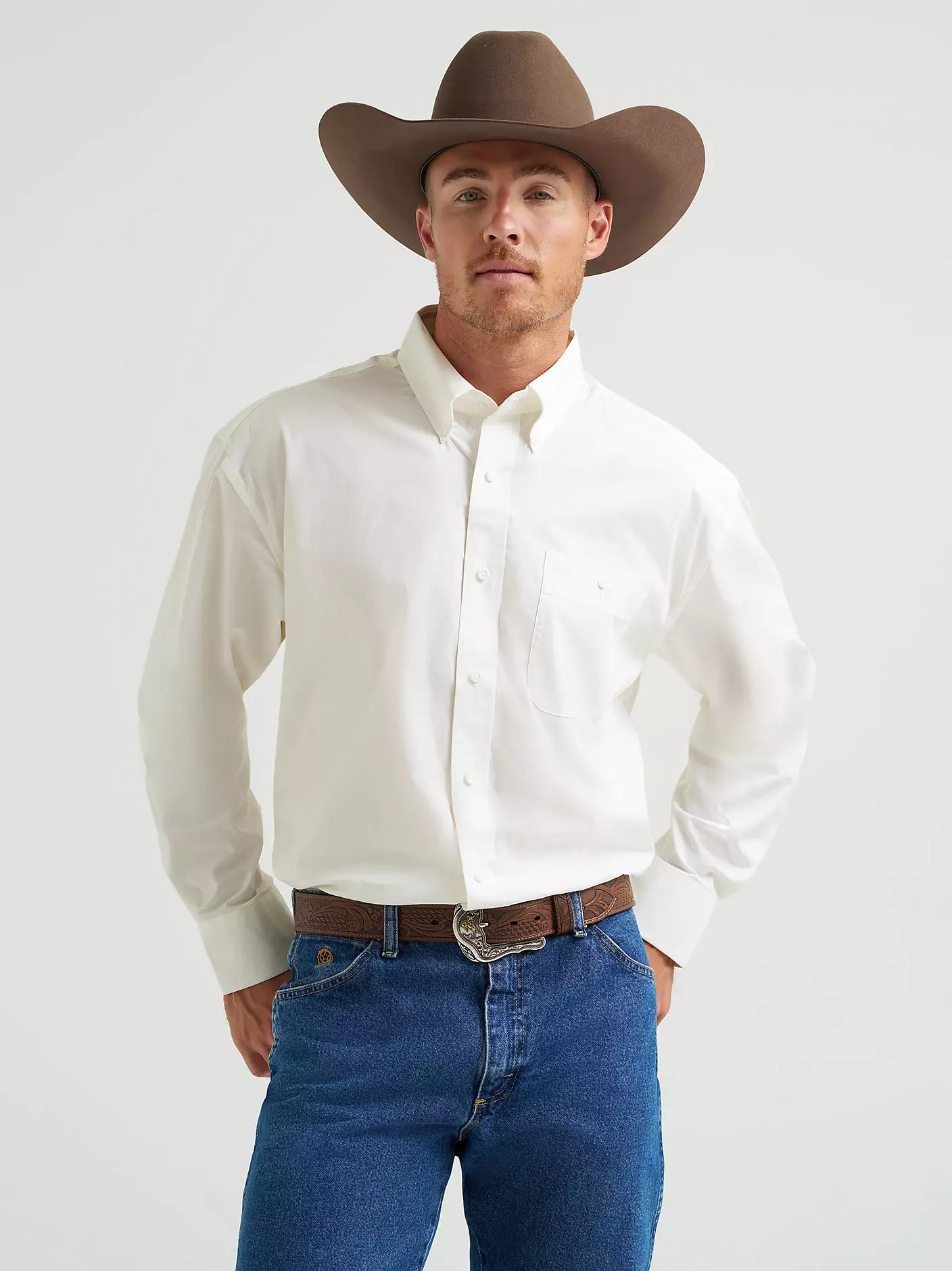 George Strait & Wrangler® National Patriot™ Button Down Solid Shirt
