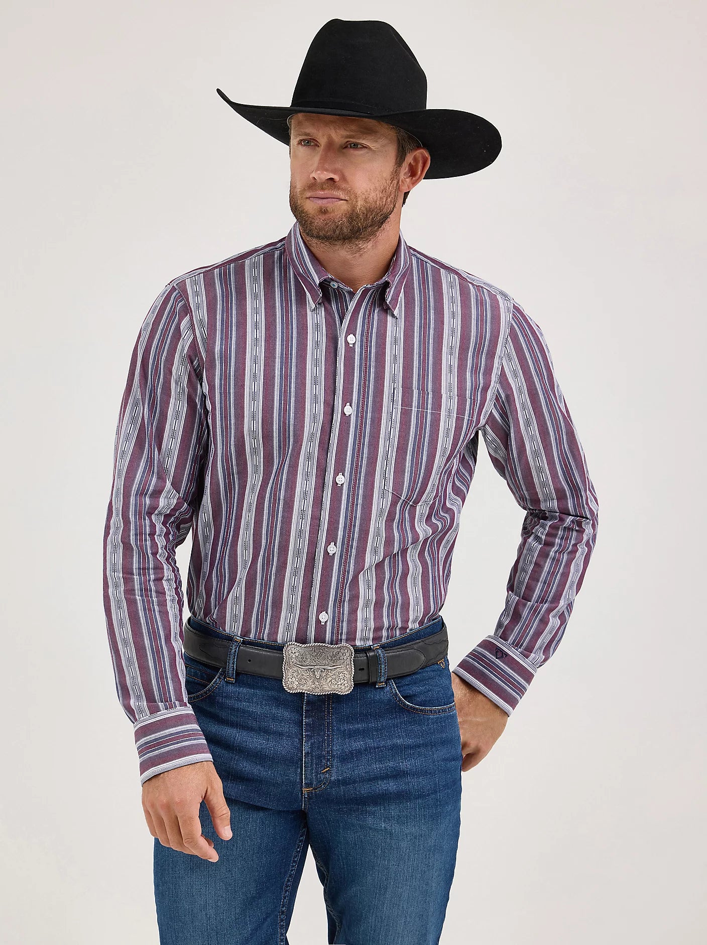 Wrangler Cody Johnson Mauve Stripes Button Down Shirt