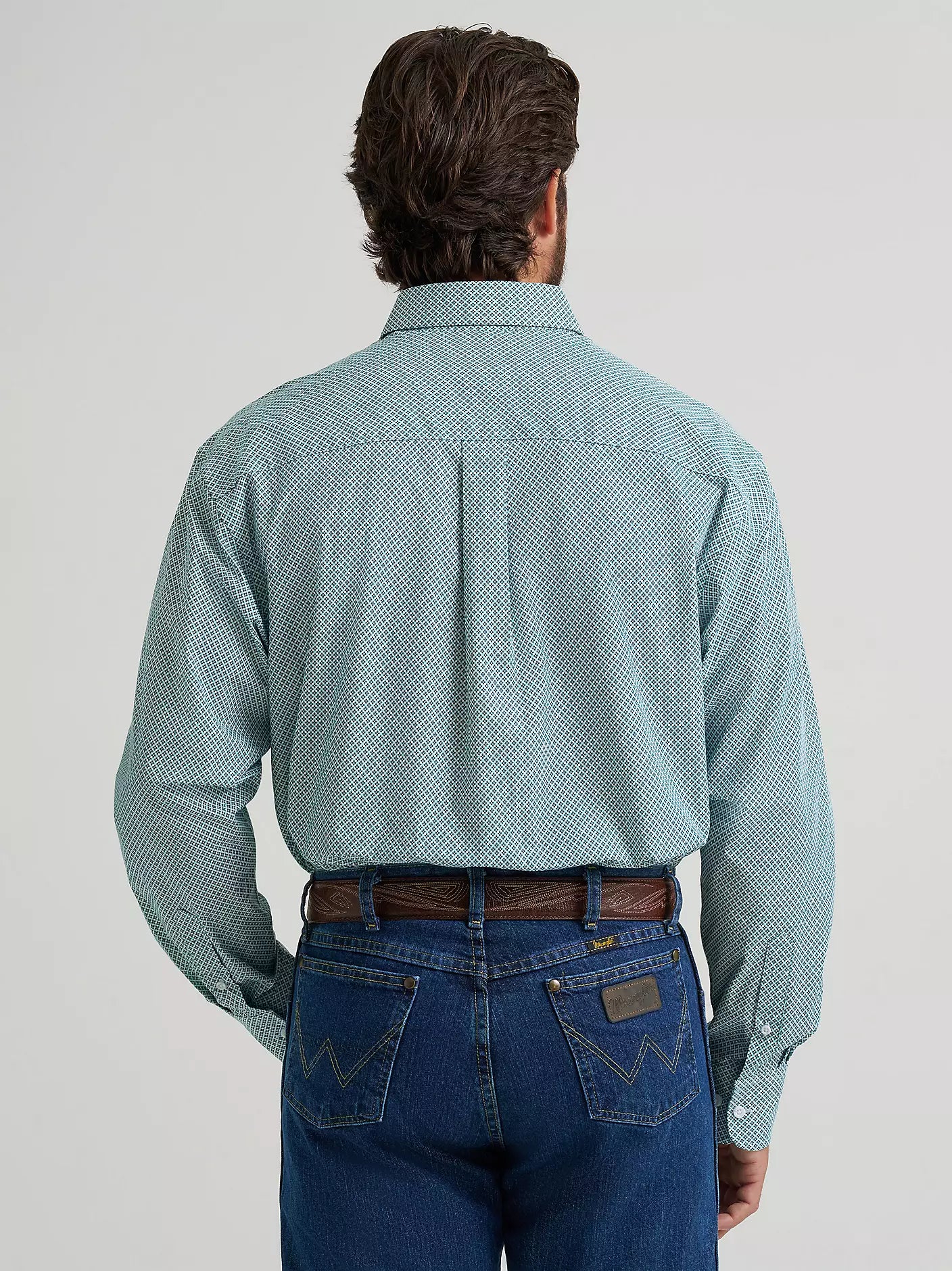 Wrangler® George Strait™ Aqua Cross Long Sleeve Button Down Two Pocket Shirt