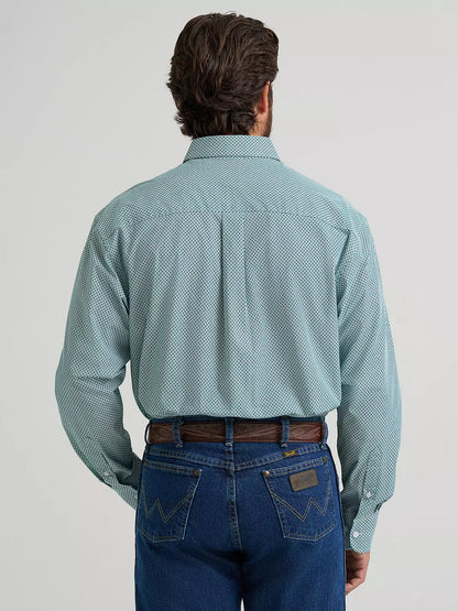 Wrangler® George Strait™ Aqua Cross Long Sleeve Button Down Two Pocket Shirt