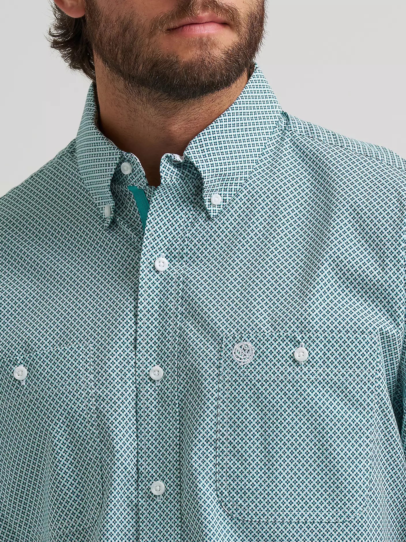 Wrangler® George Strait™ Aqua Cross Long Sleeve Button Down Two Pocket Shirt