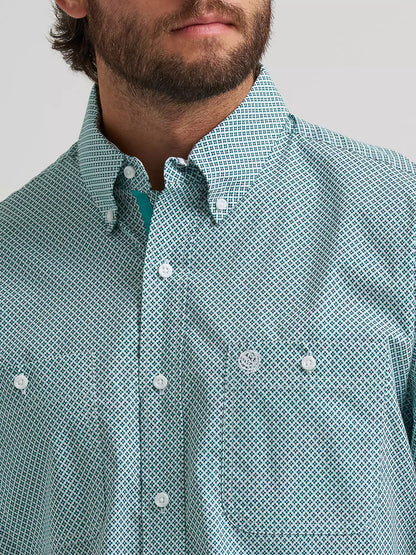 Wrangler® George Strait™ Aqua Cross Long Sleeve Button Down Two Pocket Shirt