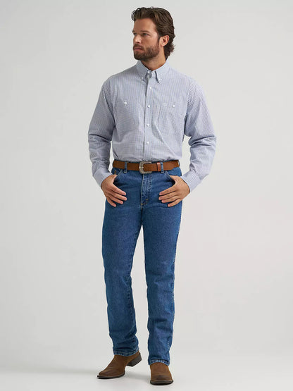 Wrangler® George Strait™ Baby Blue Check Long Sleeve Button Down Two Pocket Shirt