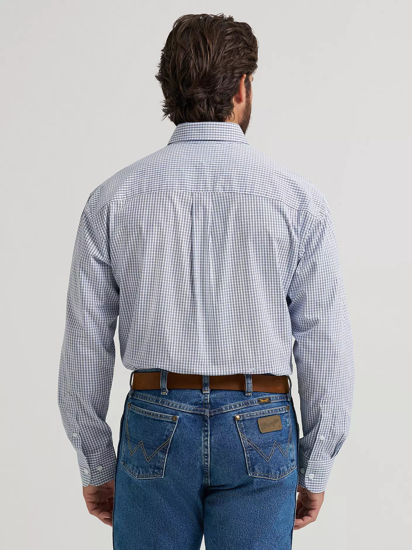 Wrangler® George Strait™ Baby Blue Check Long Sleeve Button Down Two Pocket Shirt