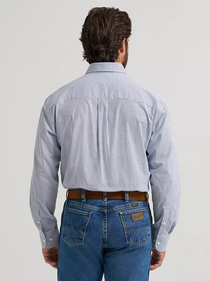 Wrangler® George Strait™ Baby Blue Check Long Sleeve Button Down Two Pocket Shirt