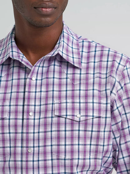 Wrangler Violet Wrinkle Resist Long Sleeve Western Snap Plaid Shirt