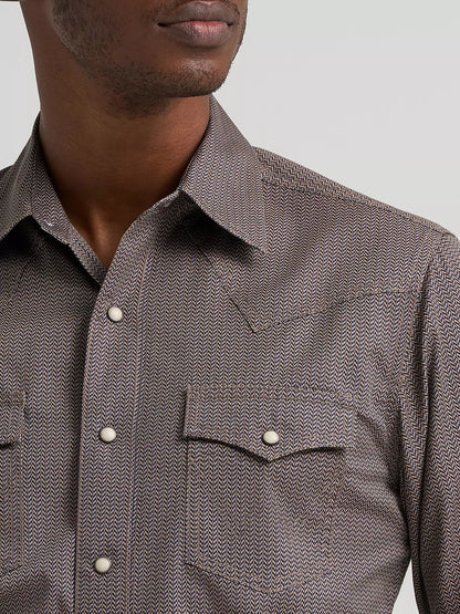 Wrangler Abstact Chevron Retro® Premium Long Sleeve Western Snap Printed Shirt