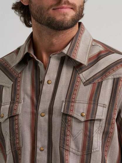 Wrangler Brown Sand Retro® Premium Stripe Western Snap Shirt