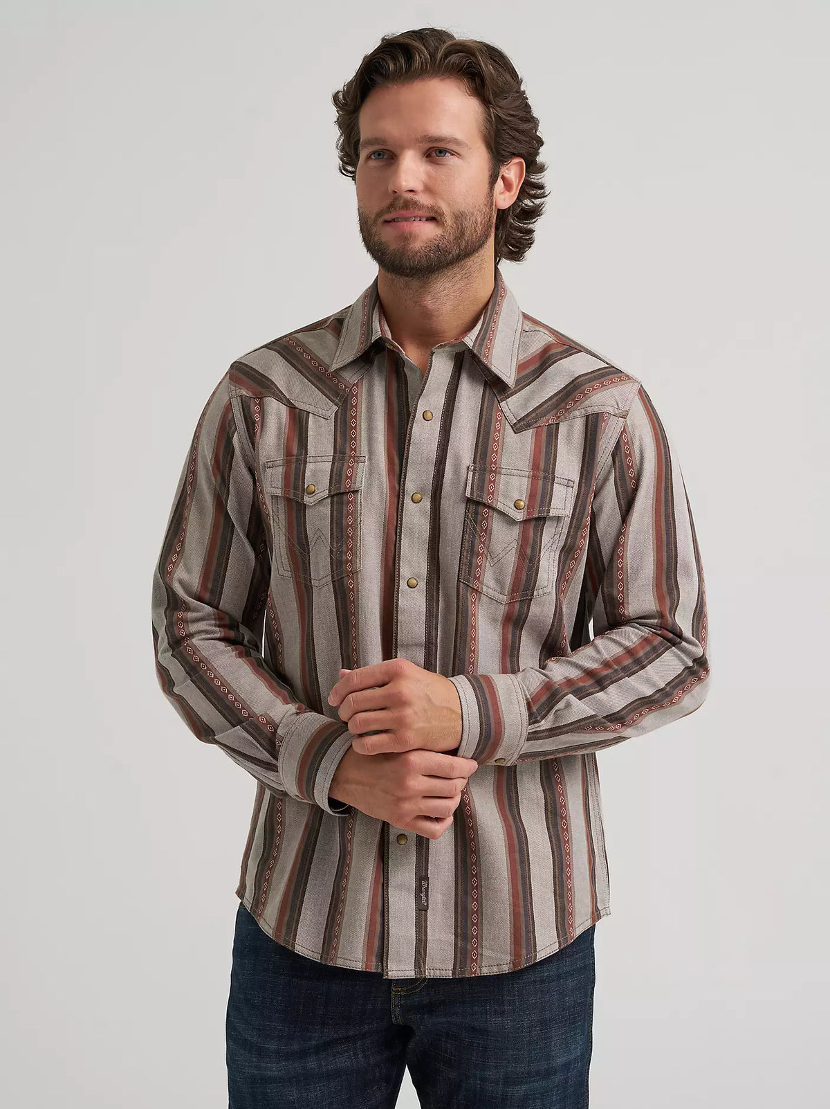 Wrangler Brown Sand Retro® Premium Stripe Western Snap Shirt