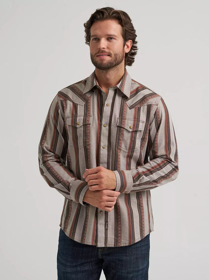 Wrangler Brown Sand Retro® Premium Stripe Western Snap Shirt