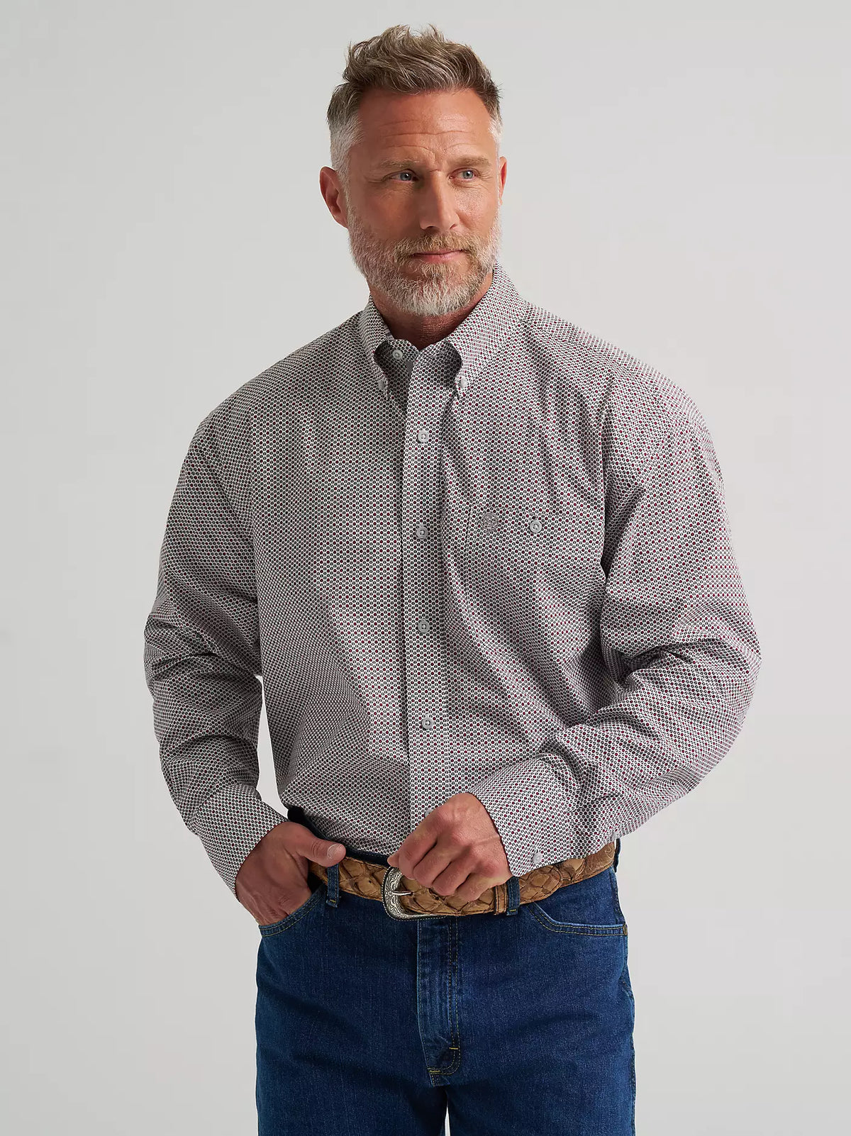 Wrangler® Grey SpurGeorge Strait™ Long Sleeve Button Down One Pocket Shirt