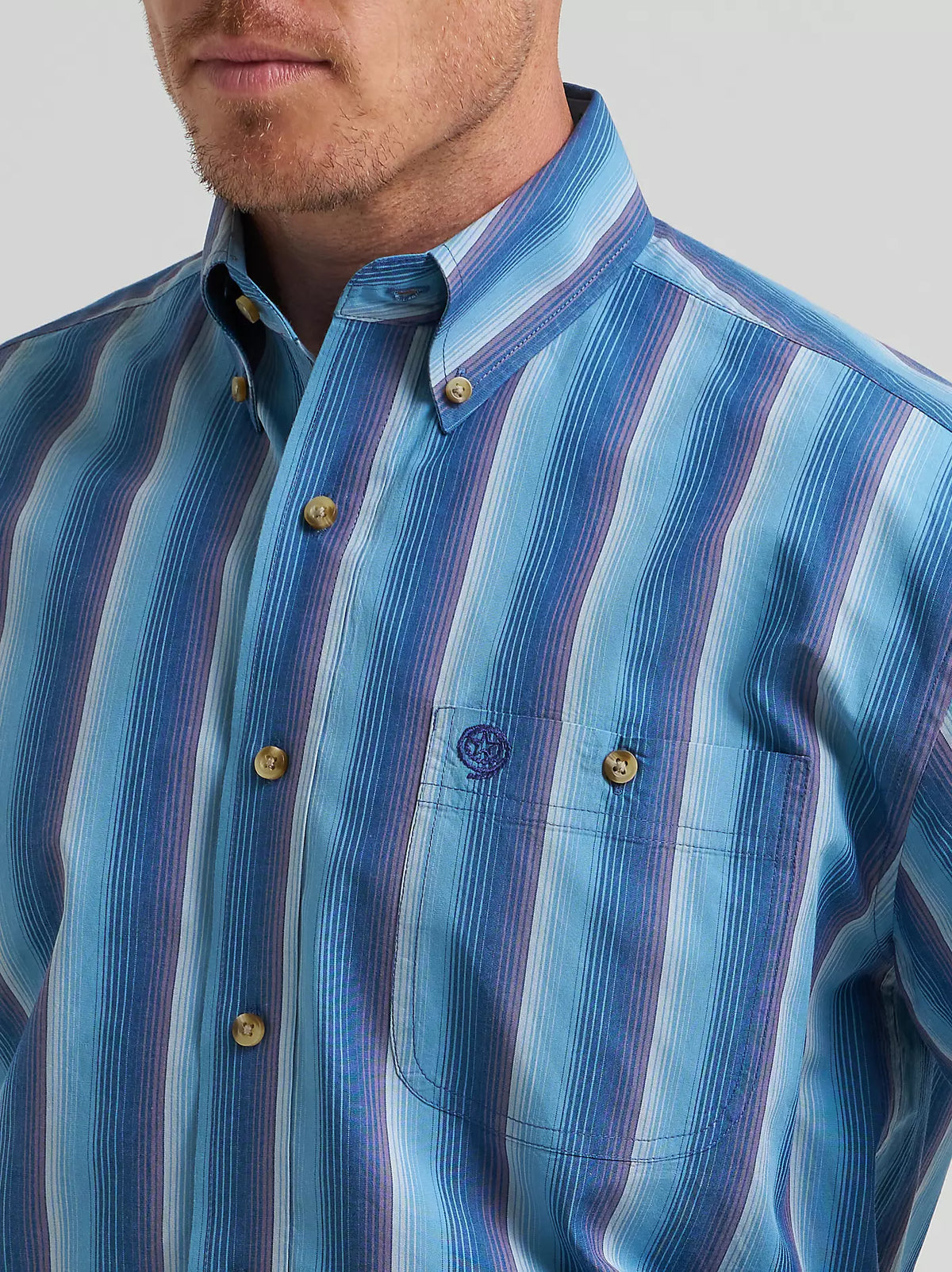 Wrangler® Blue Ombre Stripe George Strait™ Long Sleeve Button Down One Pocket Shirt