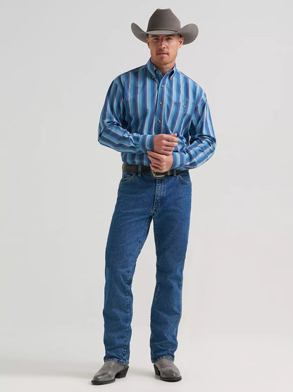 Wrangler® Blue Ombre Stripe George Strait™ Long Sleeve Button Down One Pocket Shirt