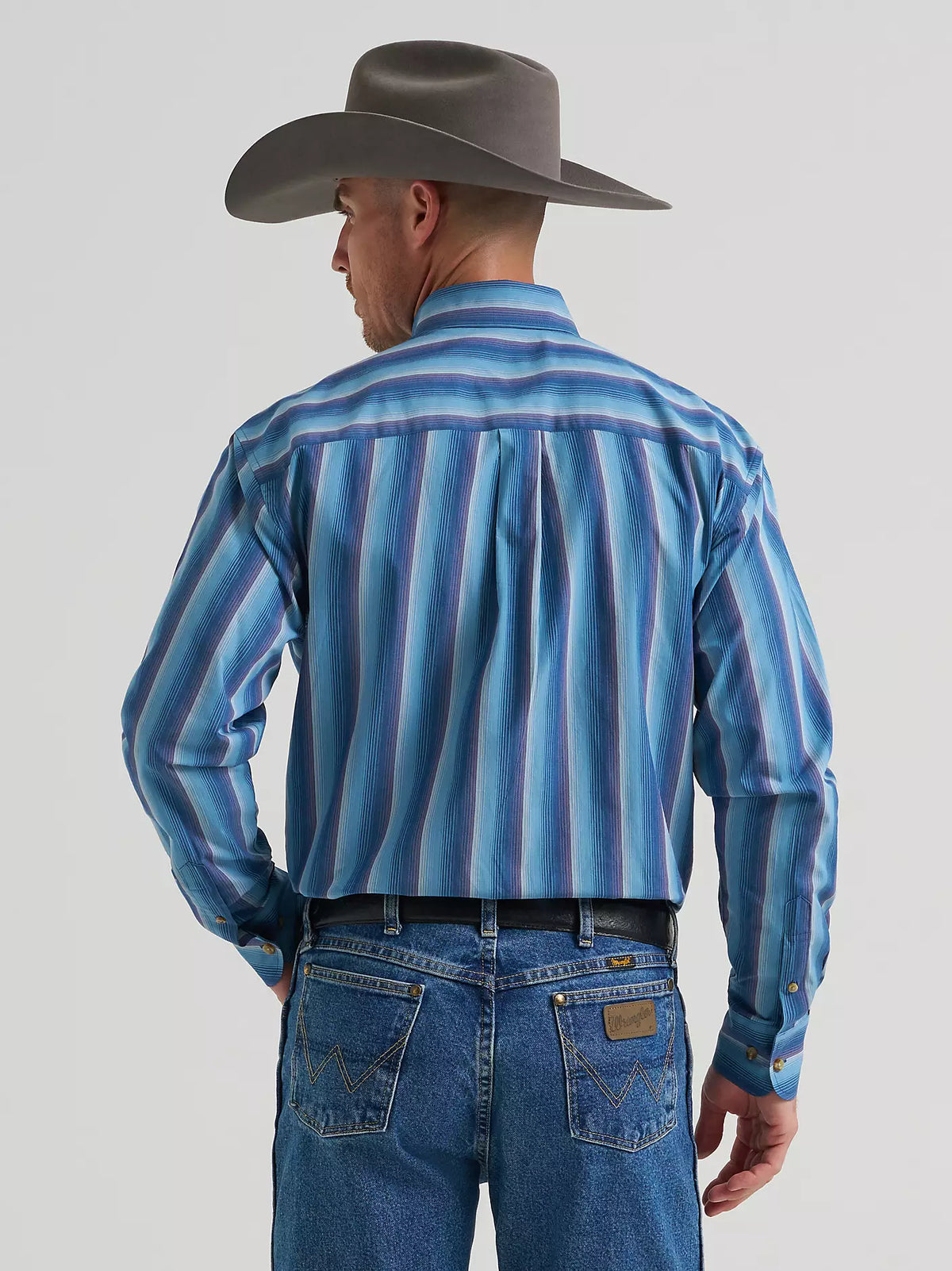 Wrangler® Blue Ombre Stripe George Strait™ Long Sleeve Button Down One Pocket Shirt