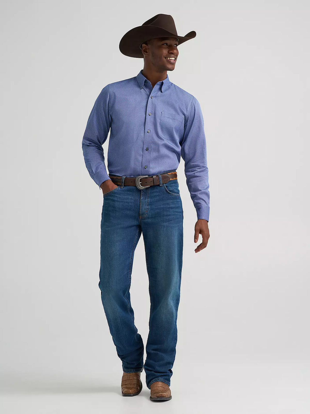 Wrangler Sky Microgrid Men's Cody Johnson One Pocket Button Down Shirt