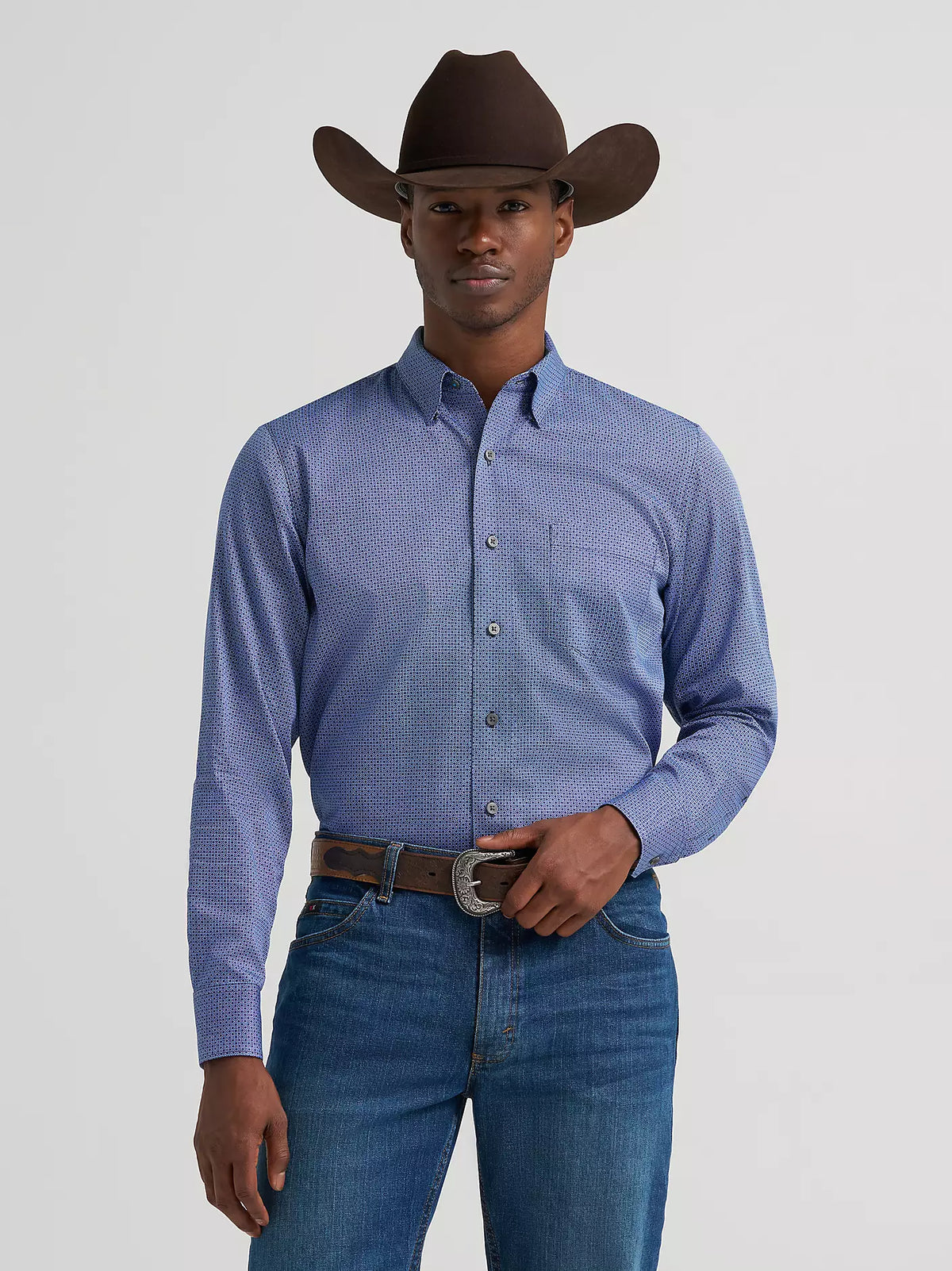 Wrangler Sky Microgrid Men's Cody Johnson One Pocket Button Down Shirt