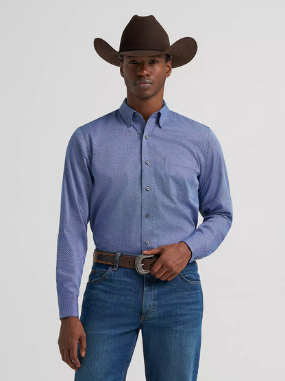 Wrangler Sky Microgrid Men's Cody Johnson One Pocket Button Down Shirt