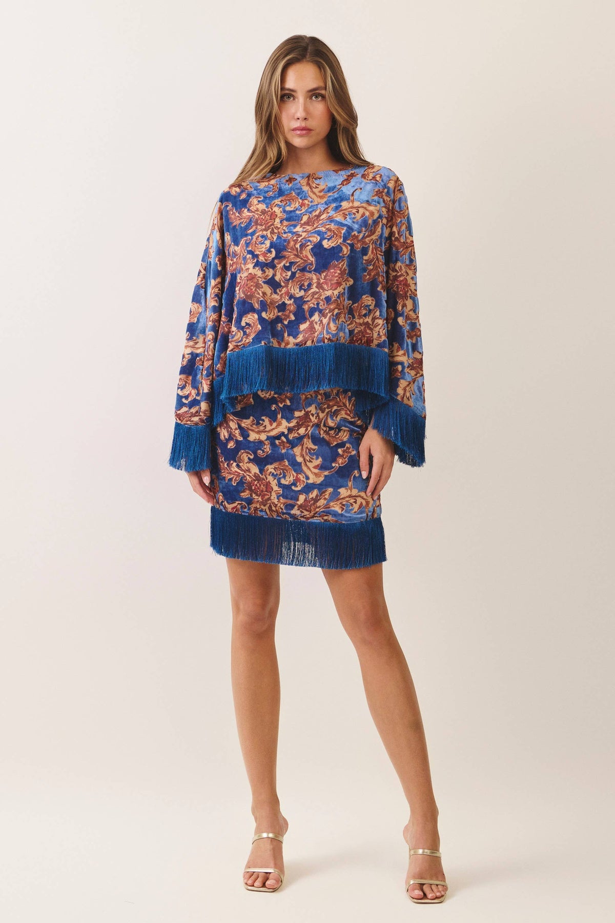 TCEC Floral Print Fringe Hem Mini Skirt