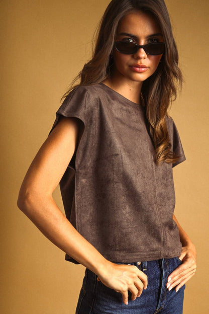 BROWN SUEDE CROP TOP