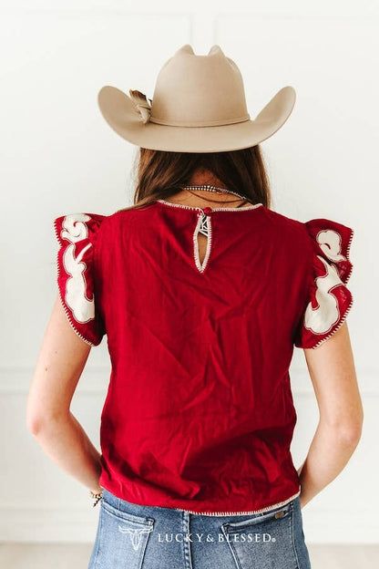 Lucky & Blessed Deep Red Scroll Blouse