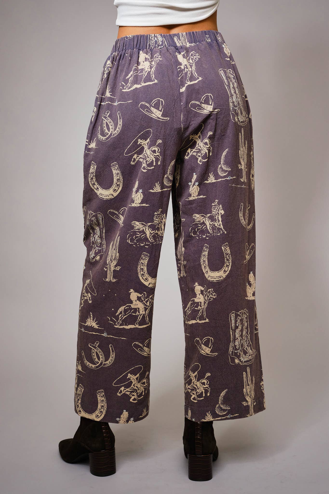 Western Motif Wide Leg Pants