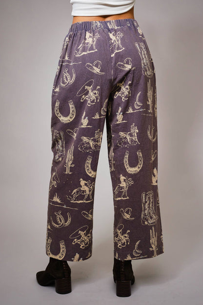 Western Motif Wide Leg Pants