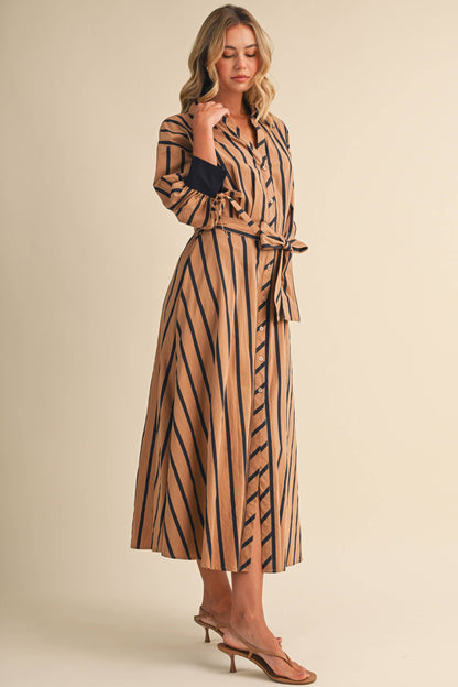 Striped Pintuck Midi Dress