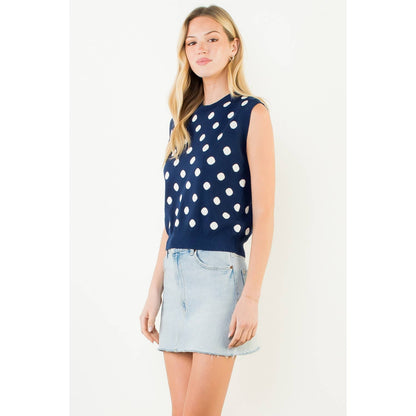 Sleeveless Polka Dot Knitted Top