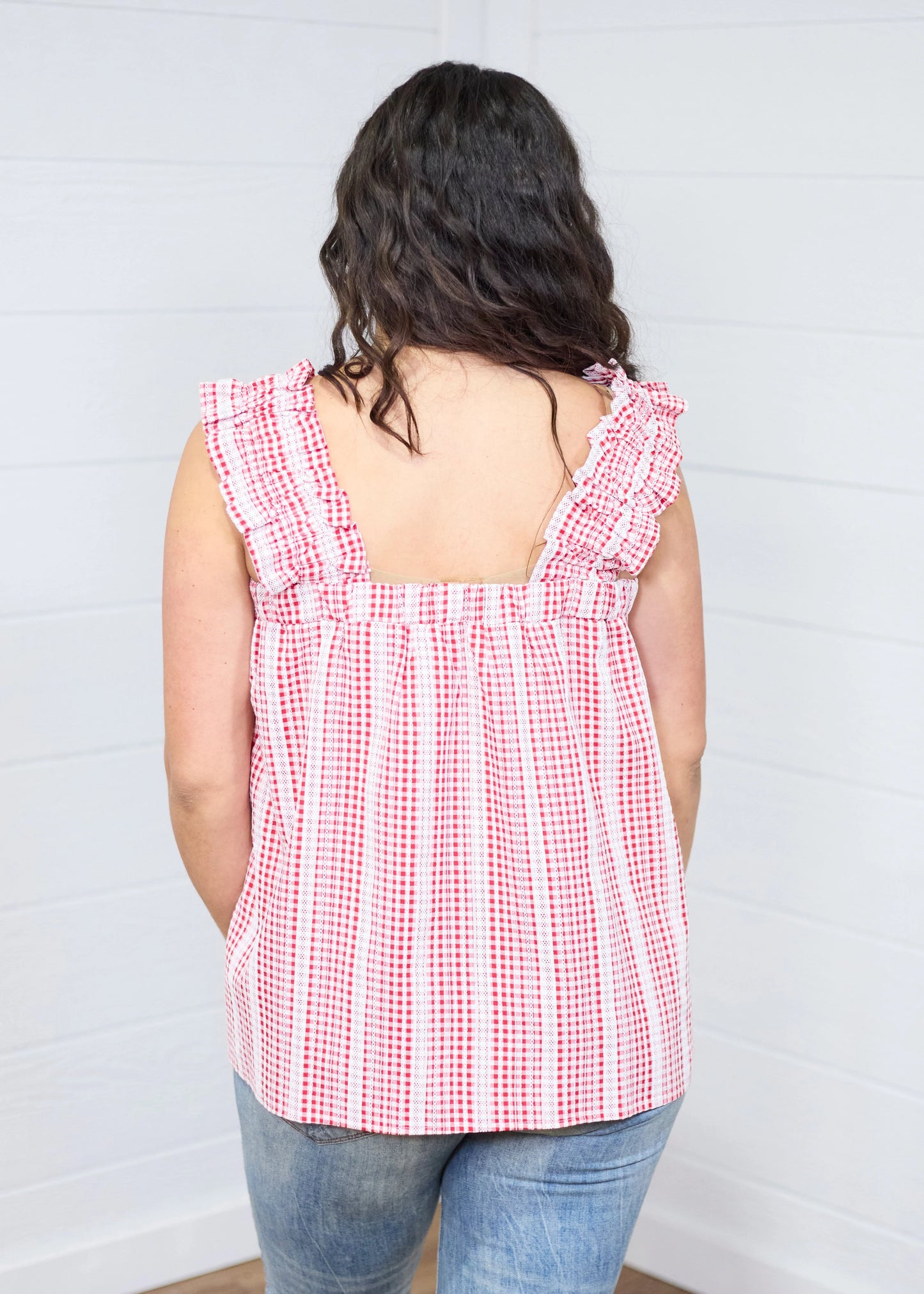 Layerz Clothing - The Red Gingnam Sophia Top