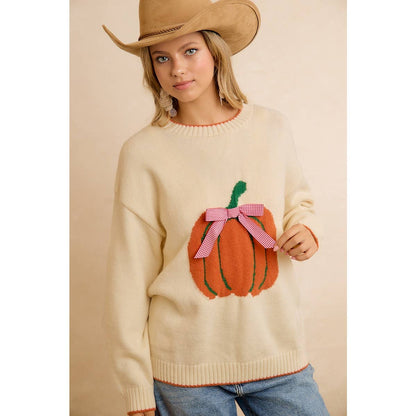 PUMPKIN BOW SWEATER TOP